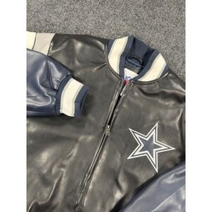 Dallas Cowboys NFL Faux Leather Full Zip Varsity Jacket Men's Large Black Blue